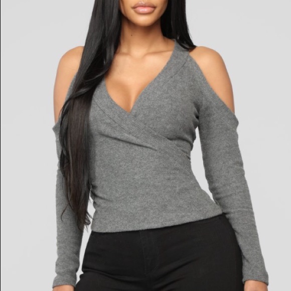 Fashion Nova Tops - Fashion Nova Natalia Grey Cold Shoulder Top NWT